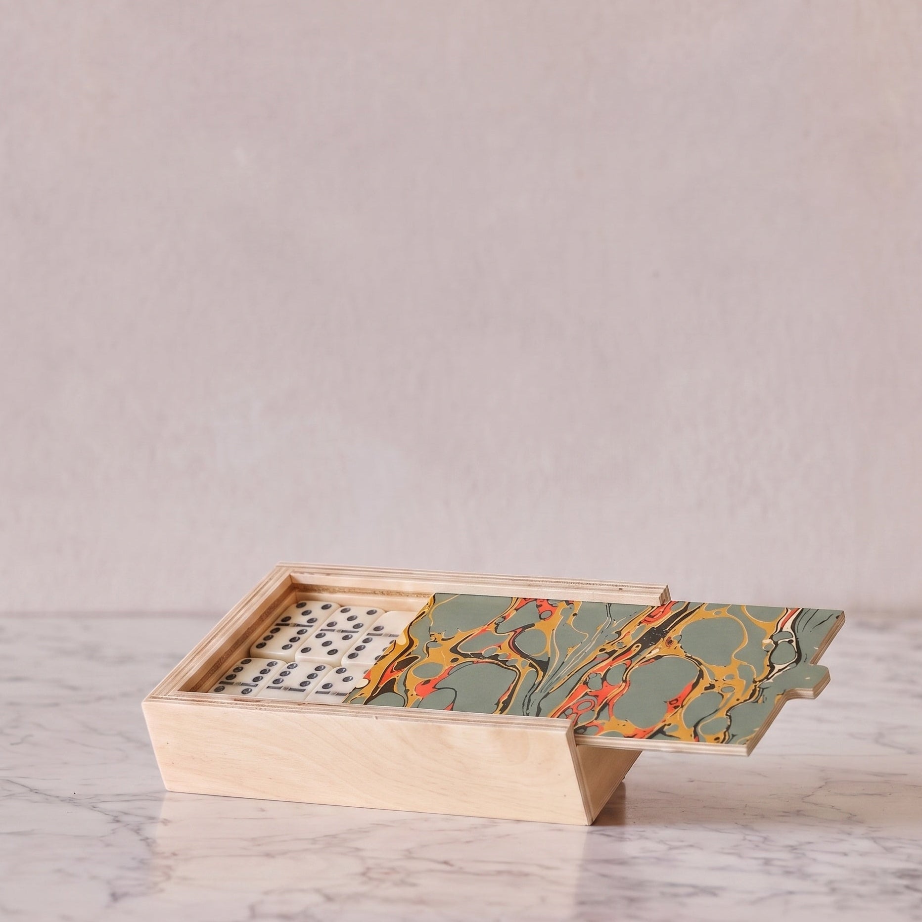 Hand-Marbled Domino Set, Olive & Amber