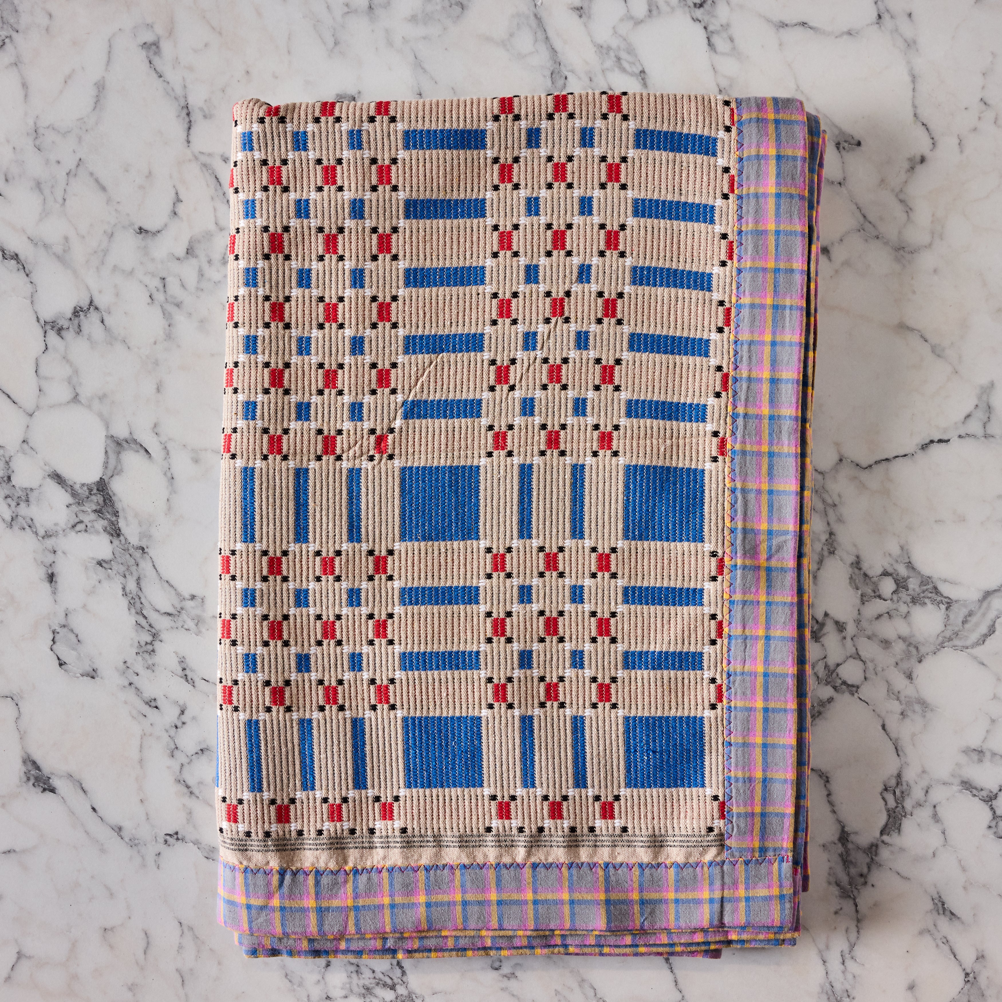 Cotton Jacquard Blanket in Blue Bell Biscuit