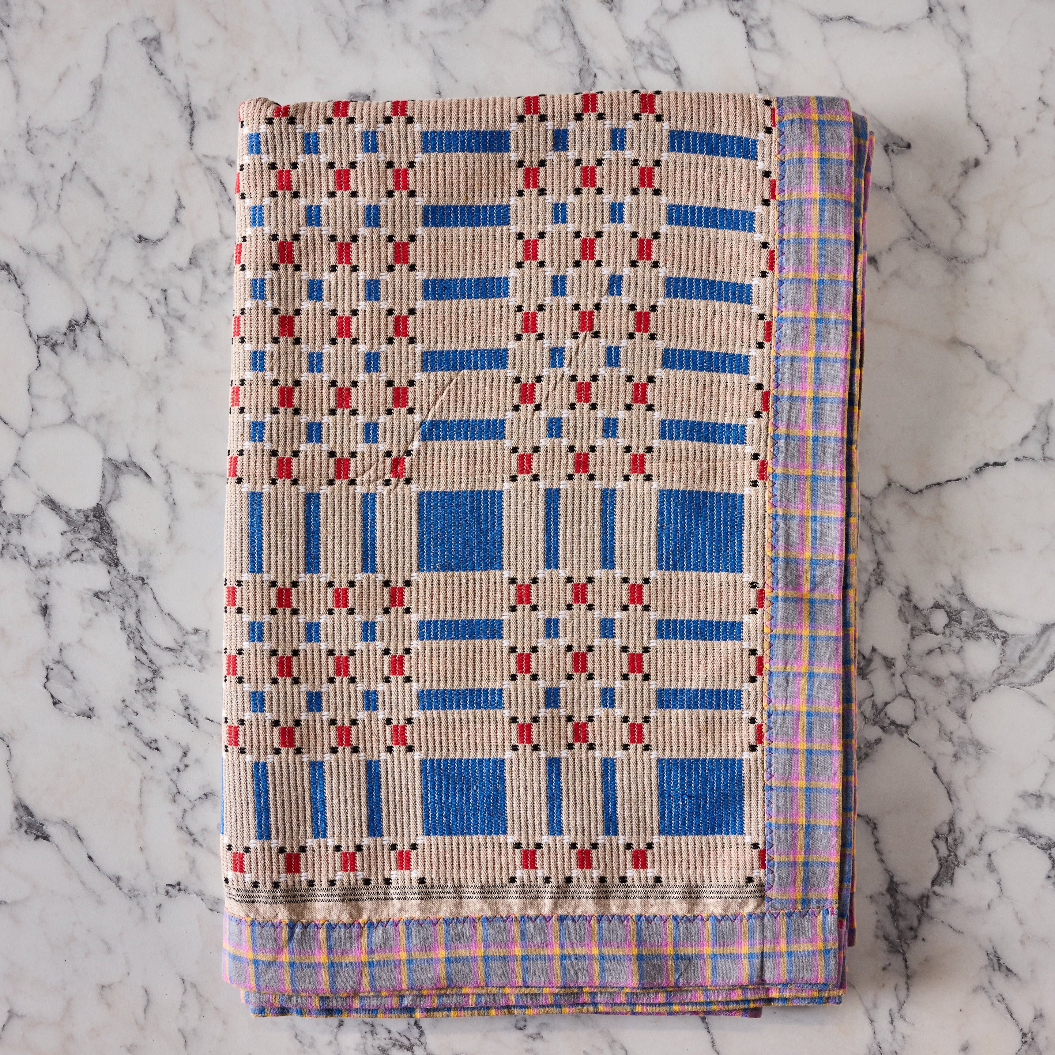 Cotton Jacquard Blanket in Blue Bell Biscuit