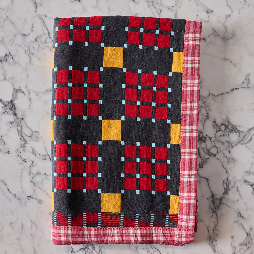 Cotton Jacquard Blanket in Charcoal Marmalade Check