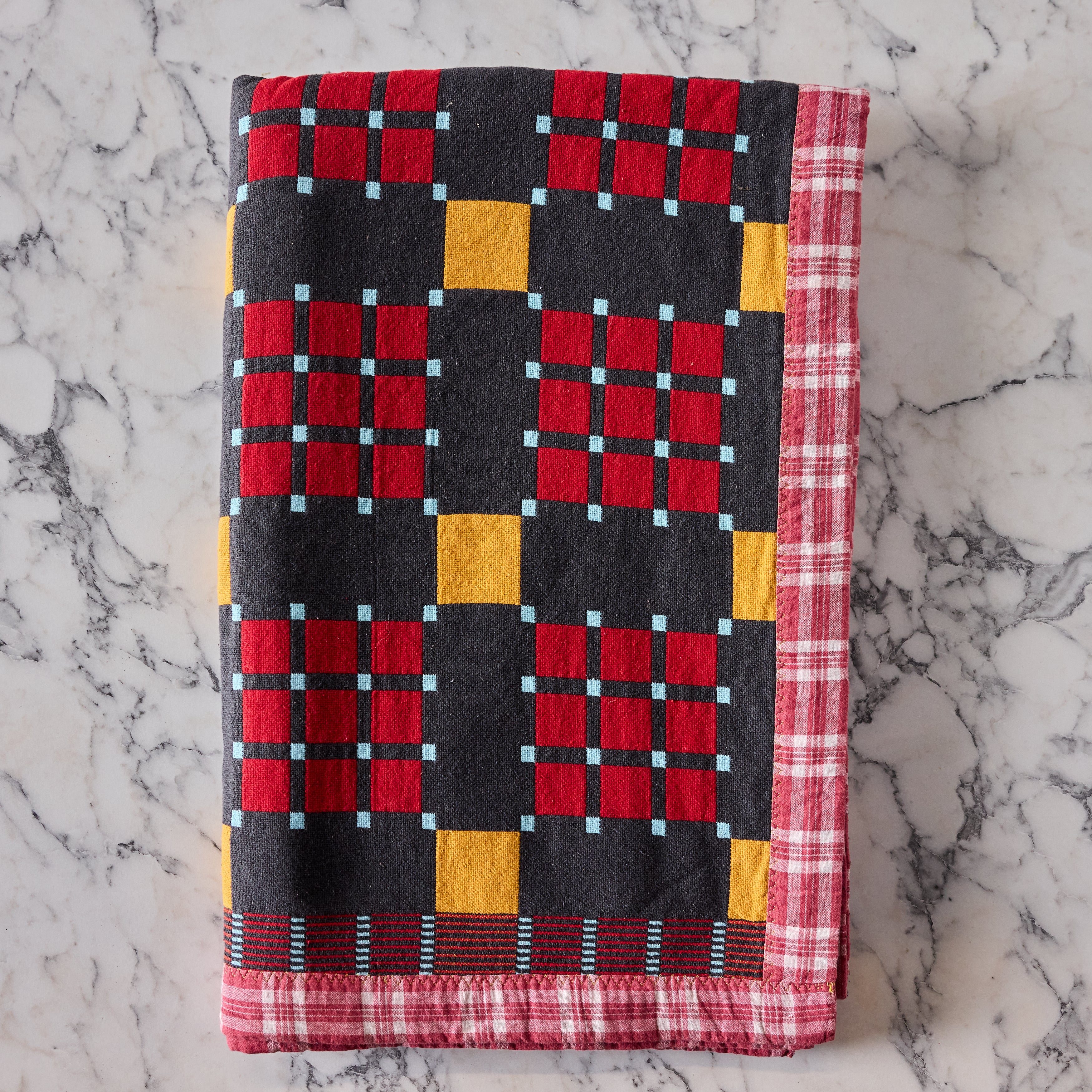 Cotton Jacquard Blanket in Charcoal Marmalade Check