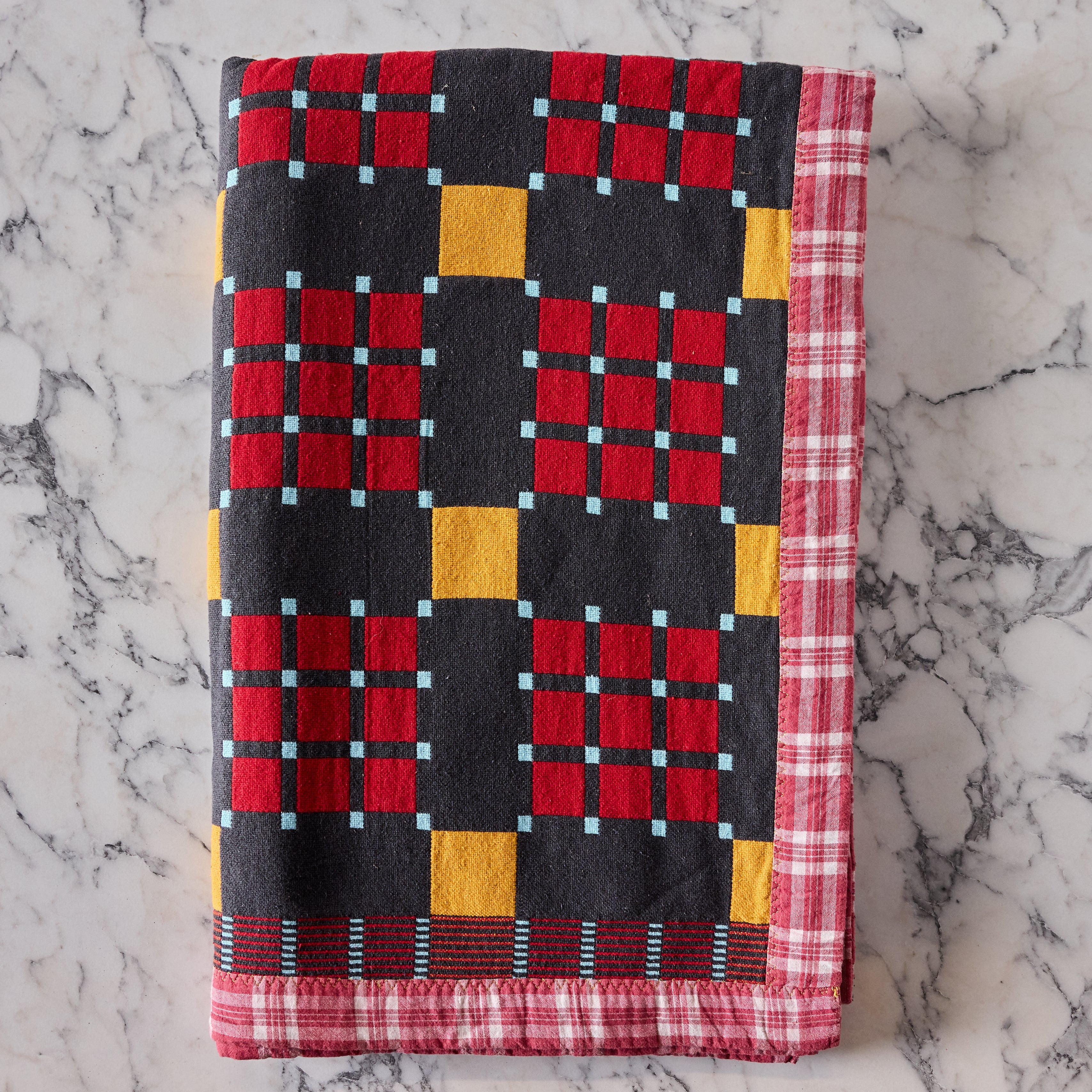 Cotton Jacquard Blanket in Charcoal Marmalade Check