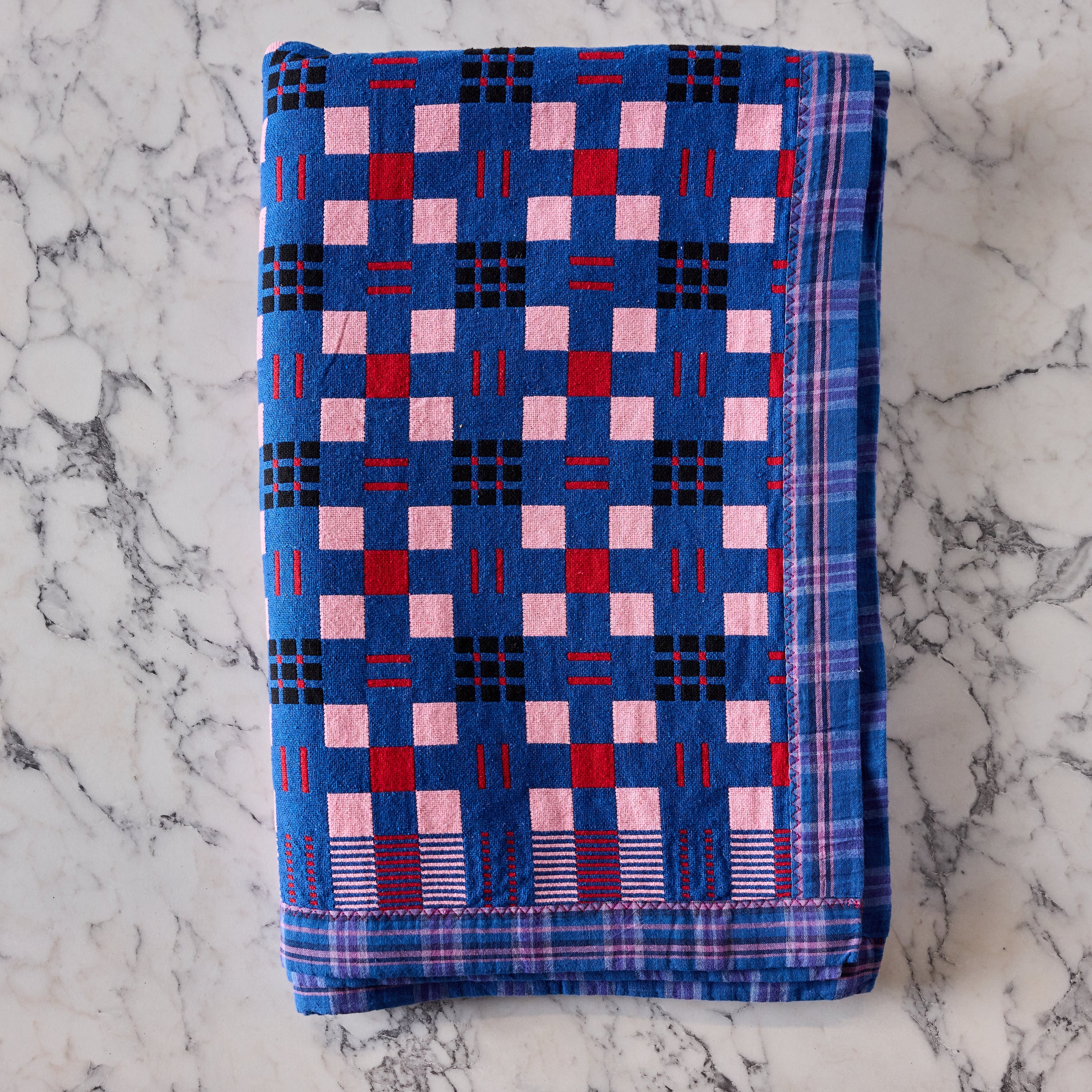 Cotton Jacquard Blanket in Cornflower Rouge Intense