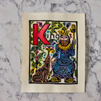 Original Hand-Colored Alphabet Block Print, Letter K
