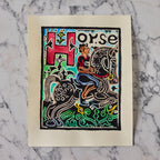 Original Hand-Colored Alphabet Block Print, Letter H