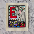 Original Hand-Colored Alphabet Block Print, Letter E