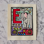 Original Hand-Colored Alphabet Block Print, Letter E