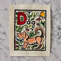 Original Hand-Colored Alphabet Block Print, Letter D