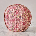 Hand-blocked Pillow in Berry Petals Party, Round