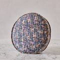Hand-blocked Pillow in Petal Blossom Ink, Round