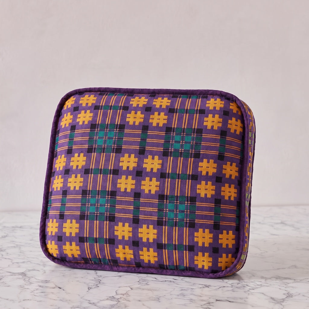 Handblocked Pillow in Faded Marigold Grape