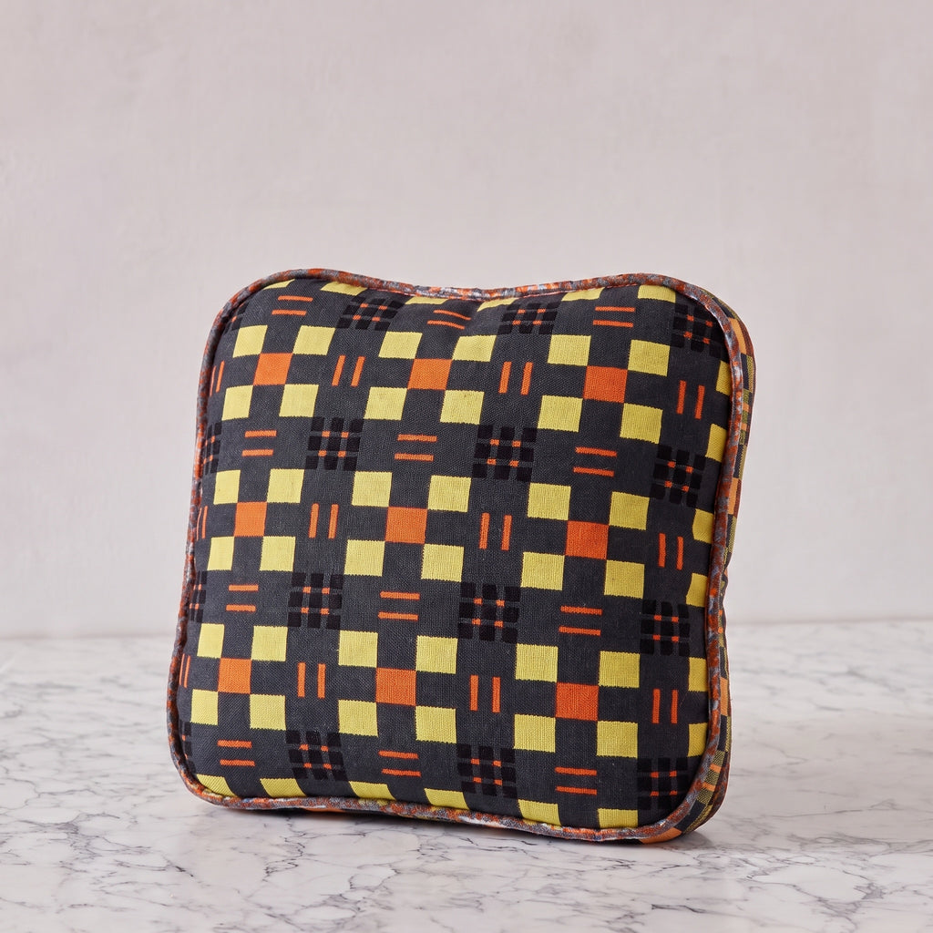 Handblocked Pillow in Charcoal Faded Zest
