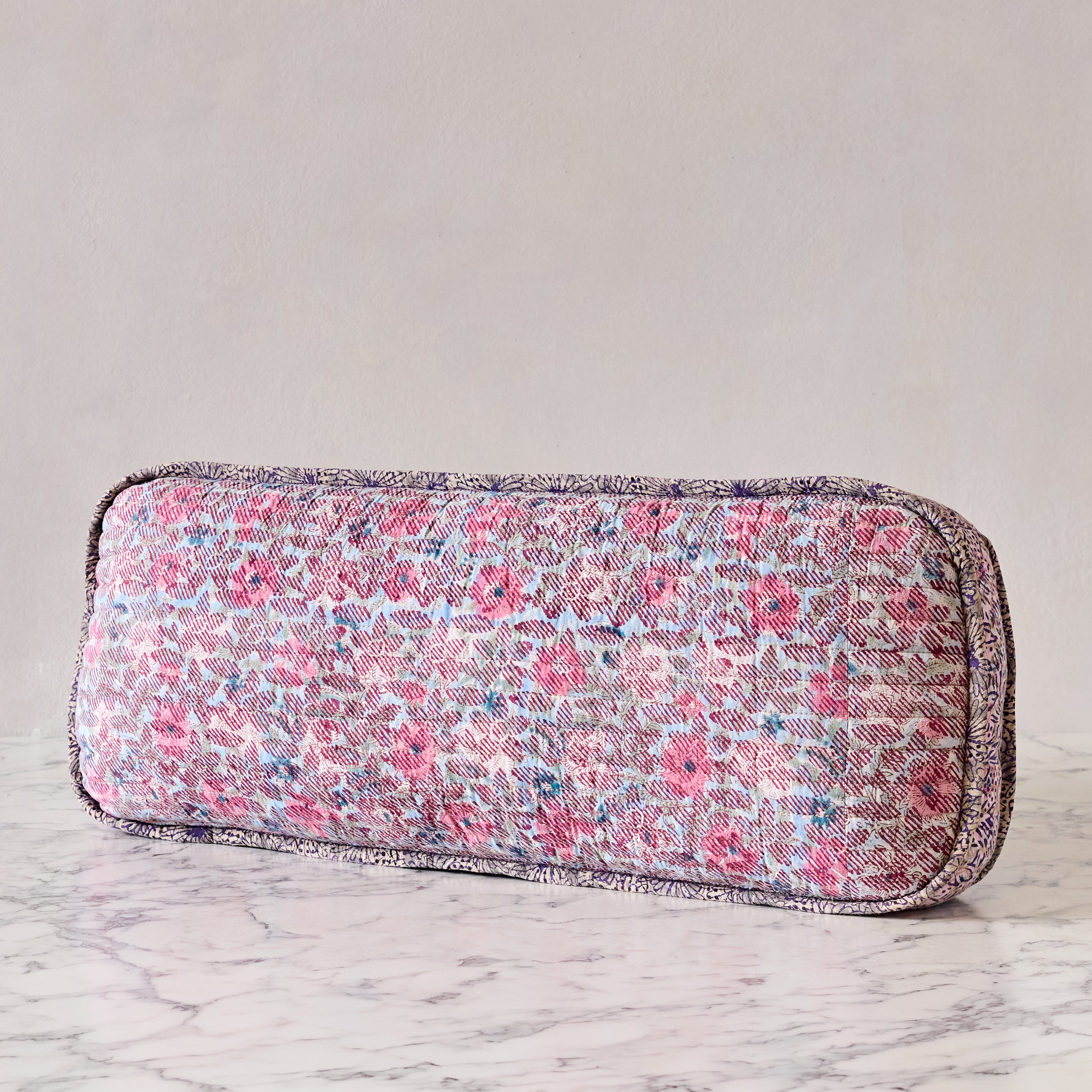 Hand-blocked Pillow in Raspberry Skye Stamp, Long Rectangle