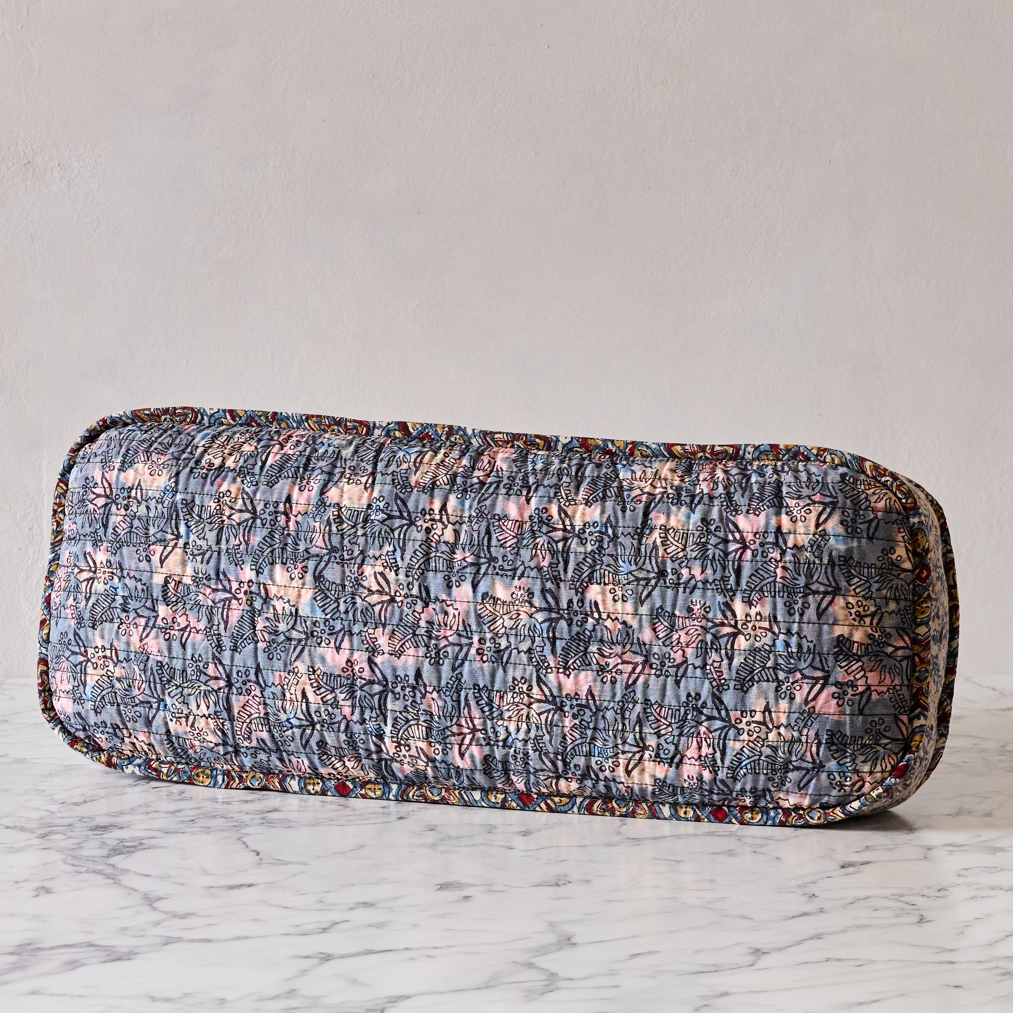 Hand-blocked Pillow in Petal Blossom Pink, Long Rectangle
