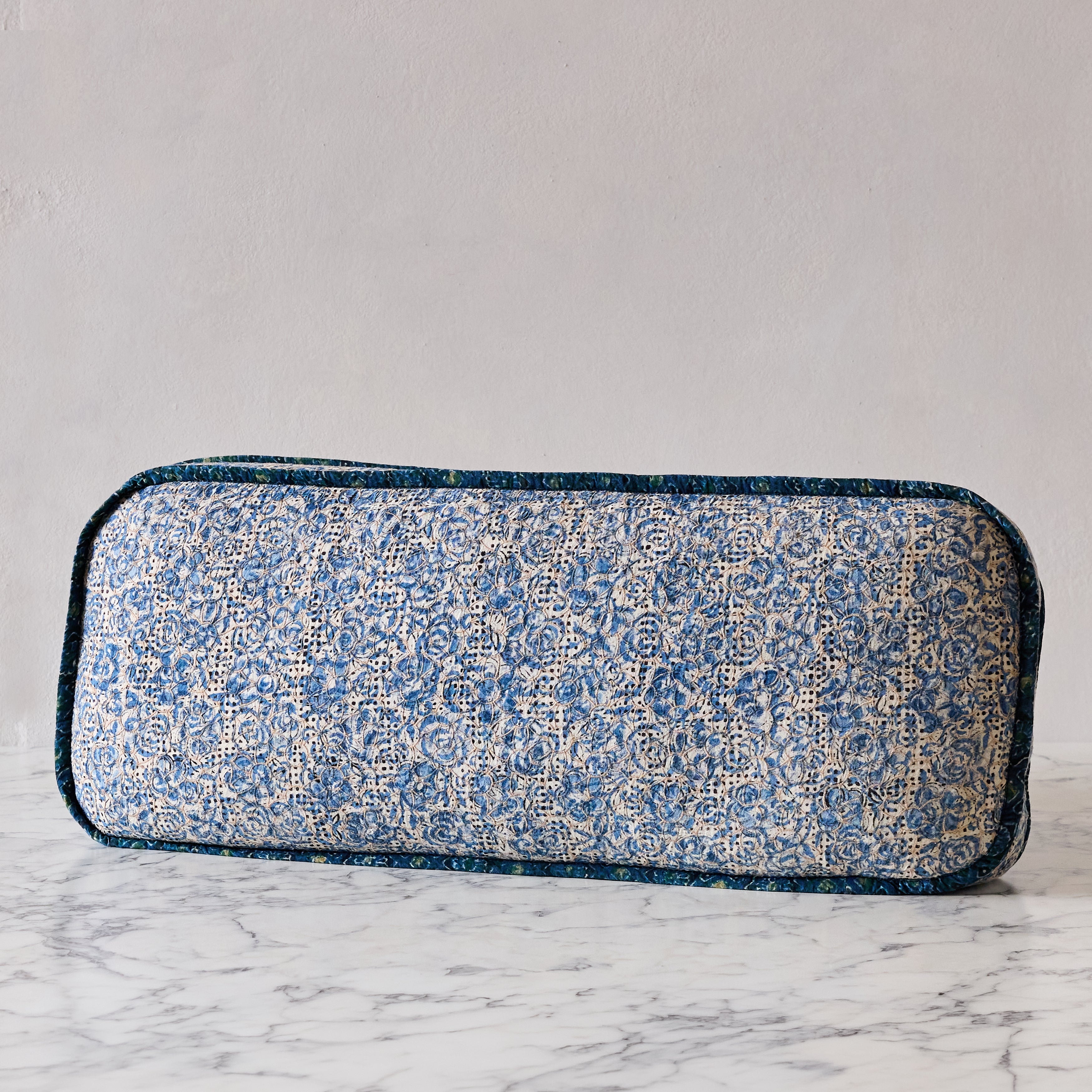 Hand-blocked Pillow in Seaglass Petal Delicious, Long Rectangle