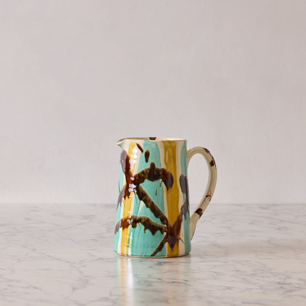 Pitcher in Striped Brushstroke Glaze, Brown, Green & Yellow