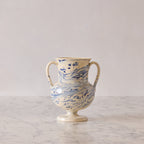 Apulian Amphora Vase in White with Blue Marble Glaze