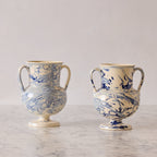 Apulian Amphora Vase in White with Blue Marble Glaze