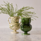 Apulian Amphora Vase in White with Green Marble Glaze