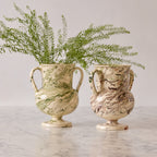 Apulian Amphora Vase in White with Green Marble Glaze
