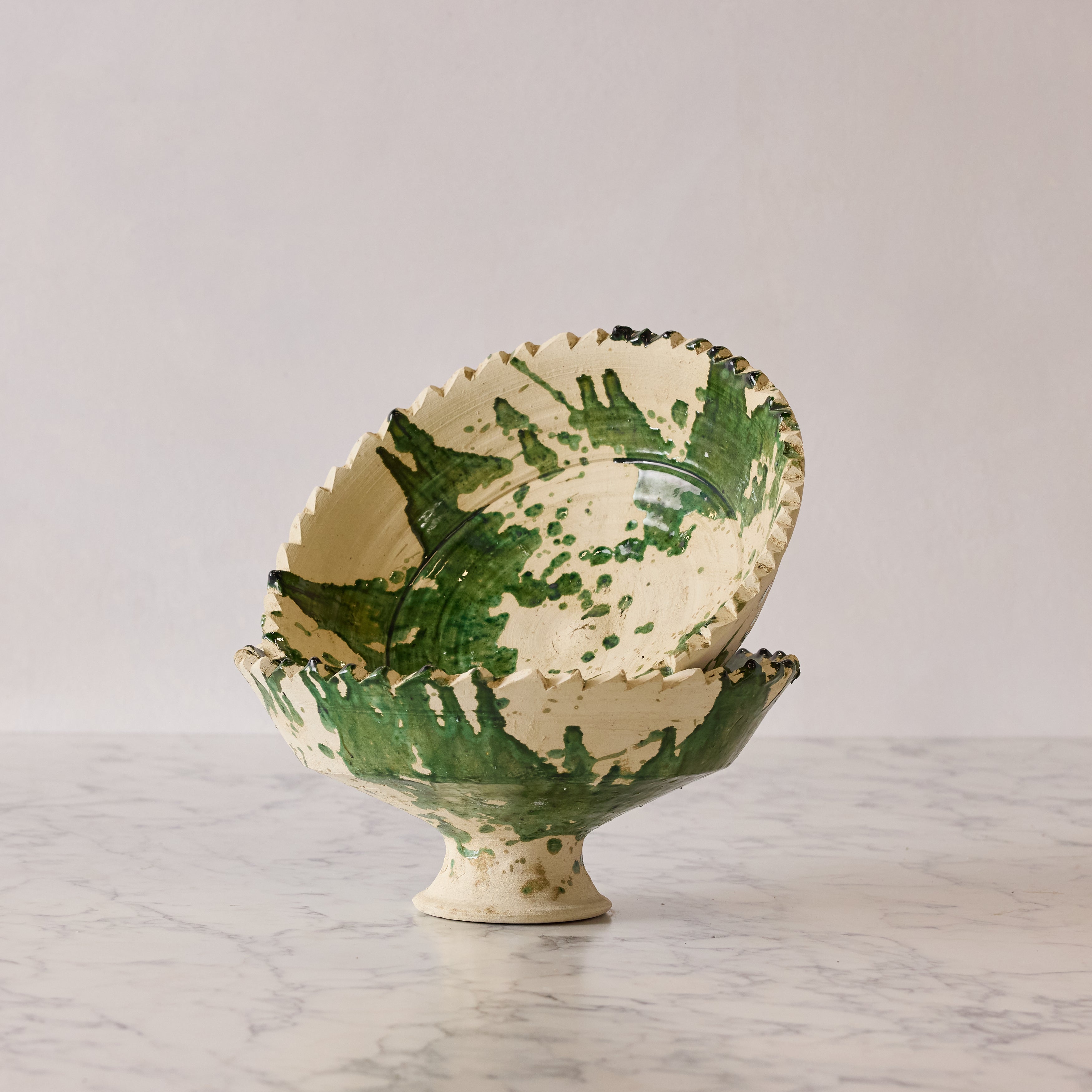 Large Tamegroute Fruit Bowl, Green Splatter