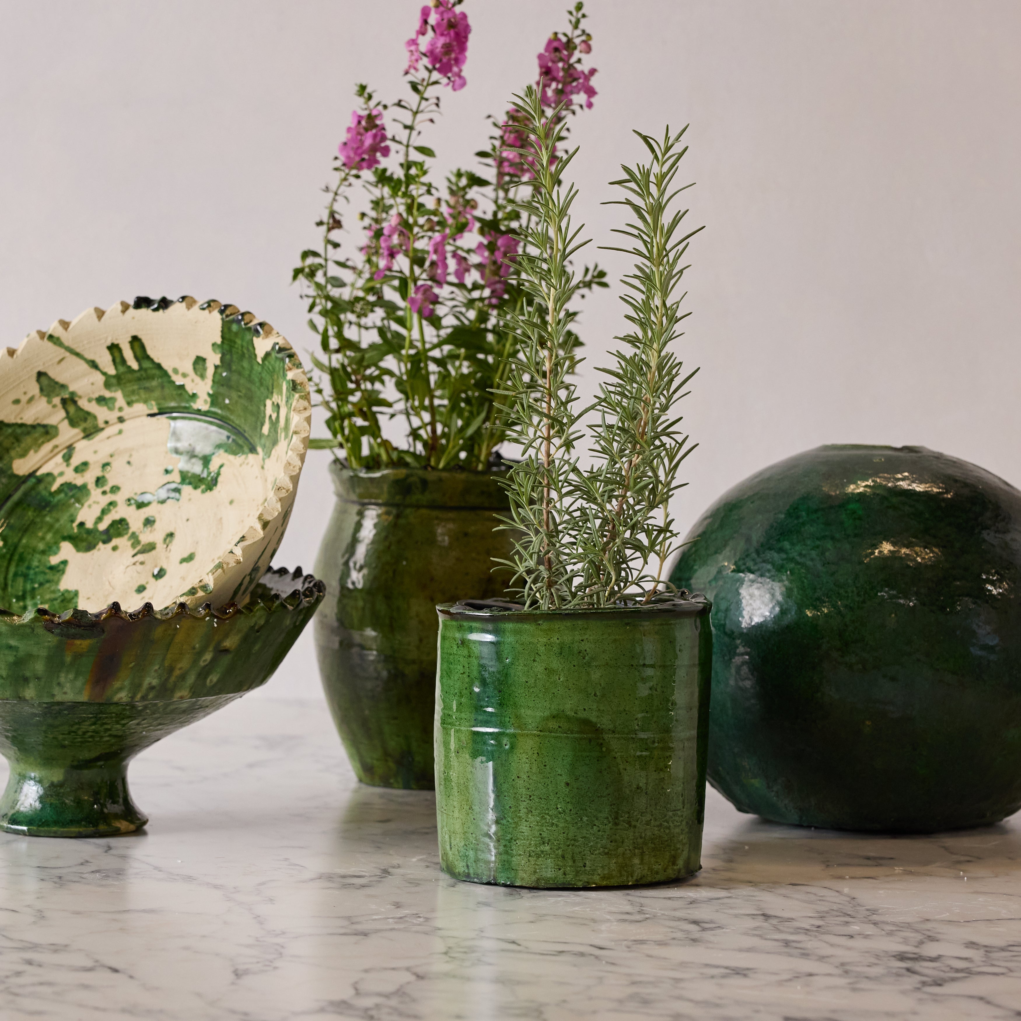 Large Tamegroute Fruit Bowl, Green Splatter