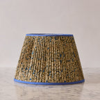 16" Lamp Shade in Hand-Blocked Silk, Denim & Khaki