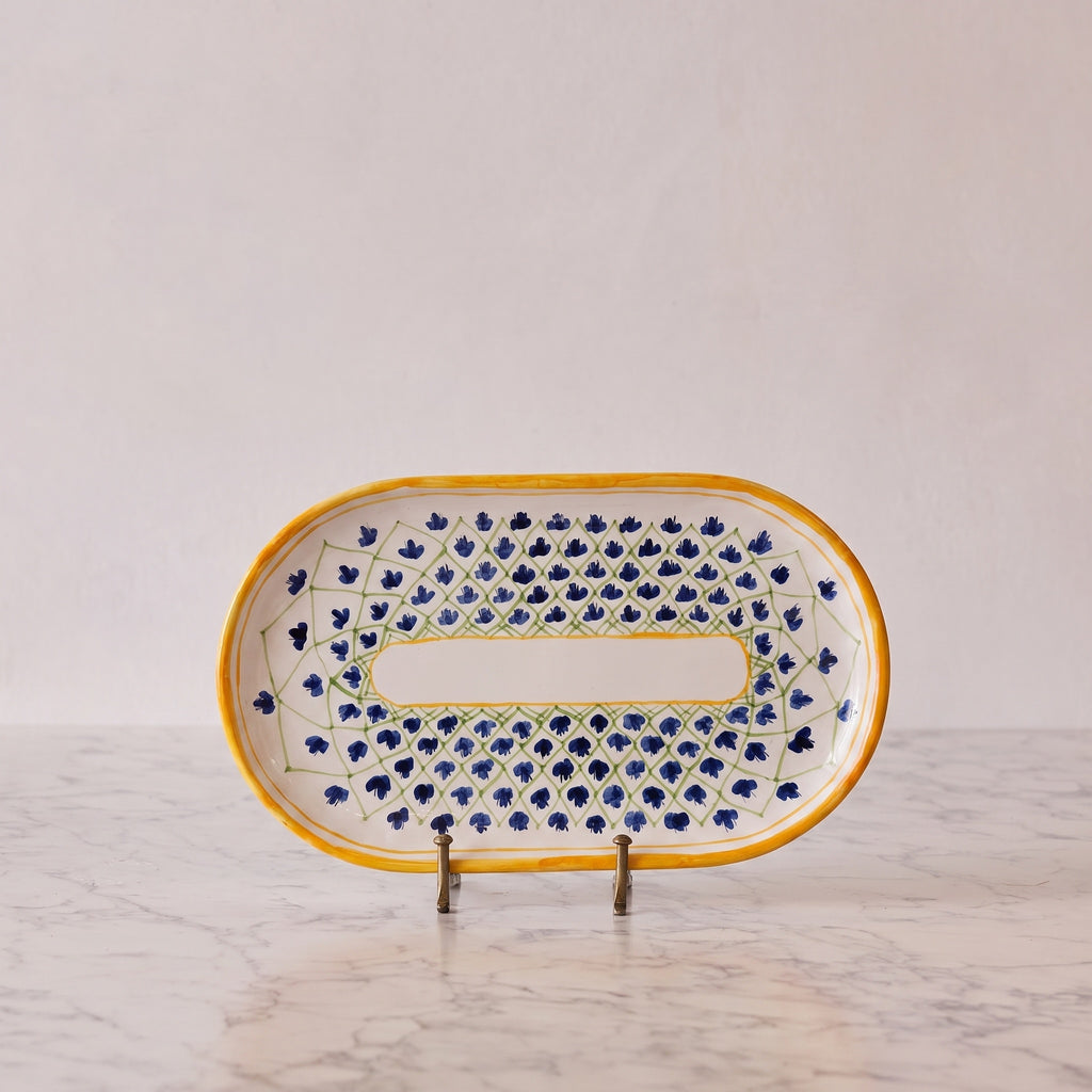 Spanish Earthenware Platter in Orange & Dark Blue