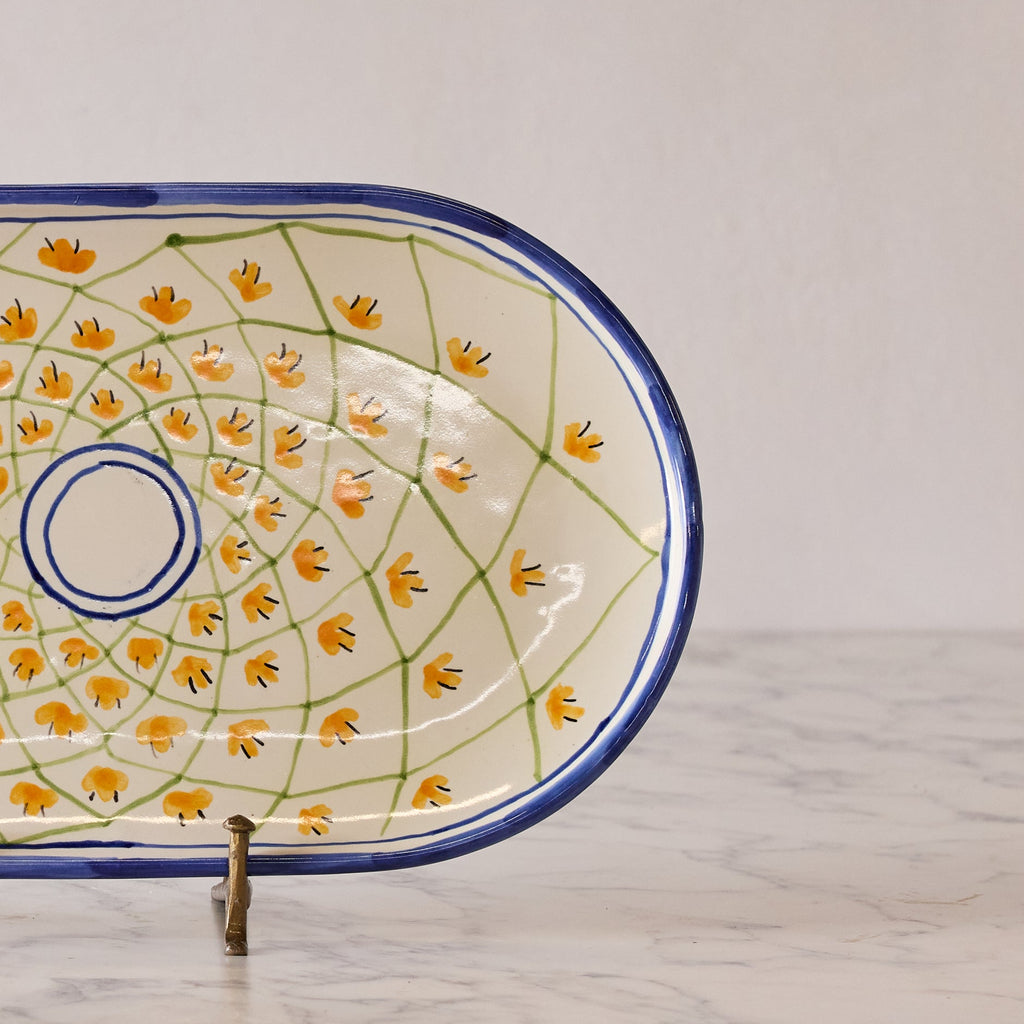 Spanish Earthenware Platter in Cobalt & Orange Vine