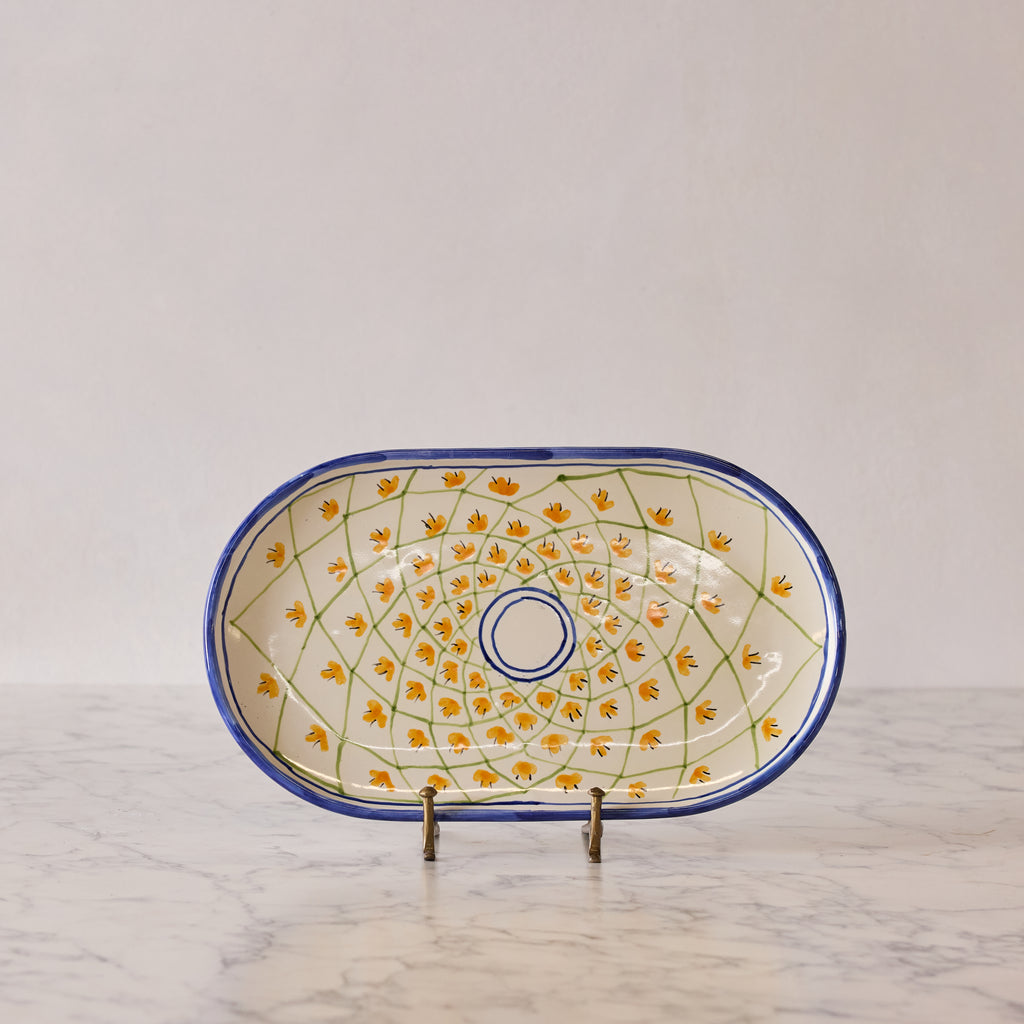 Spanish Earthenware Platter in Cobalt & Orange Vine