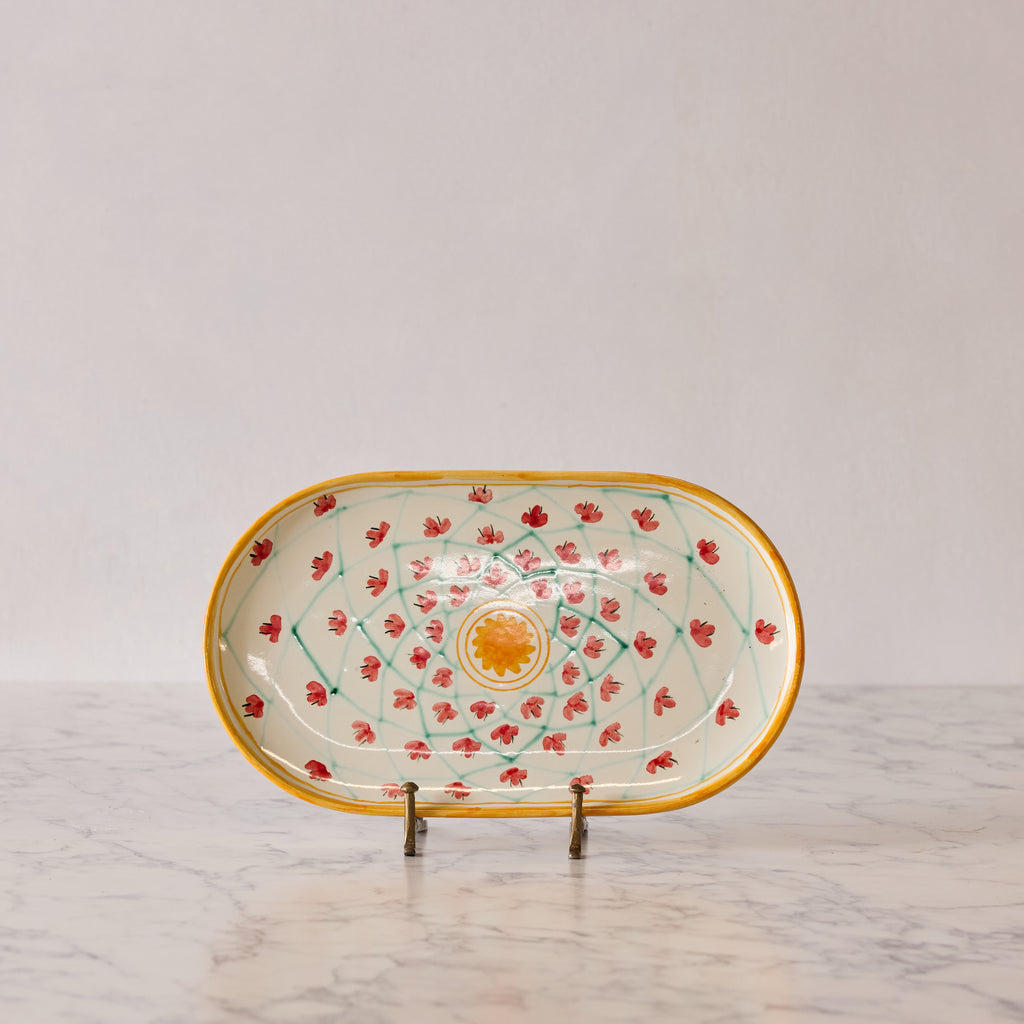 Spanish Earthenware Platter in Rose & Amber Vine
