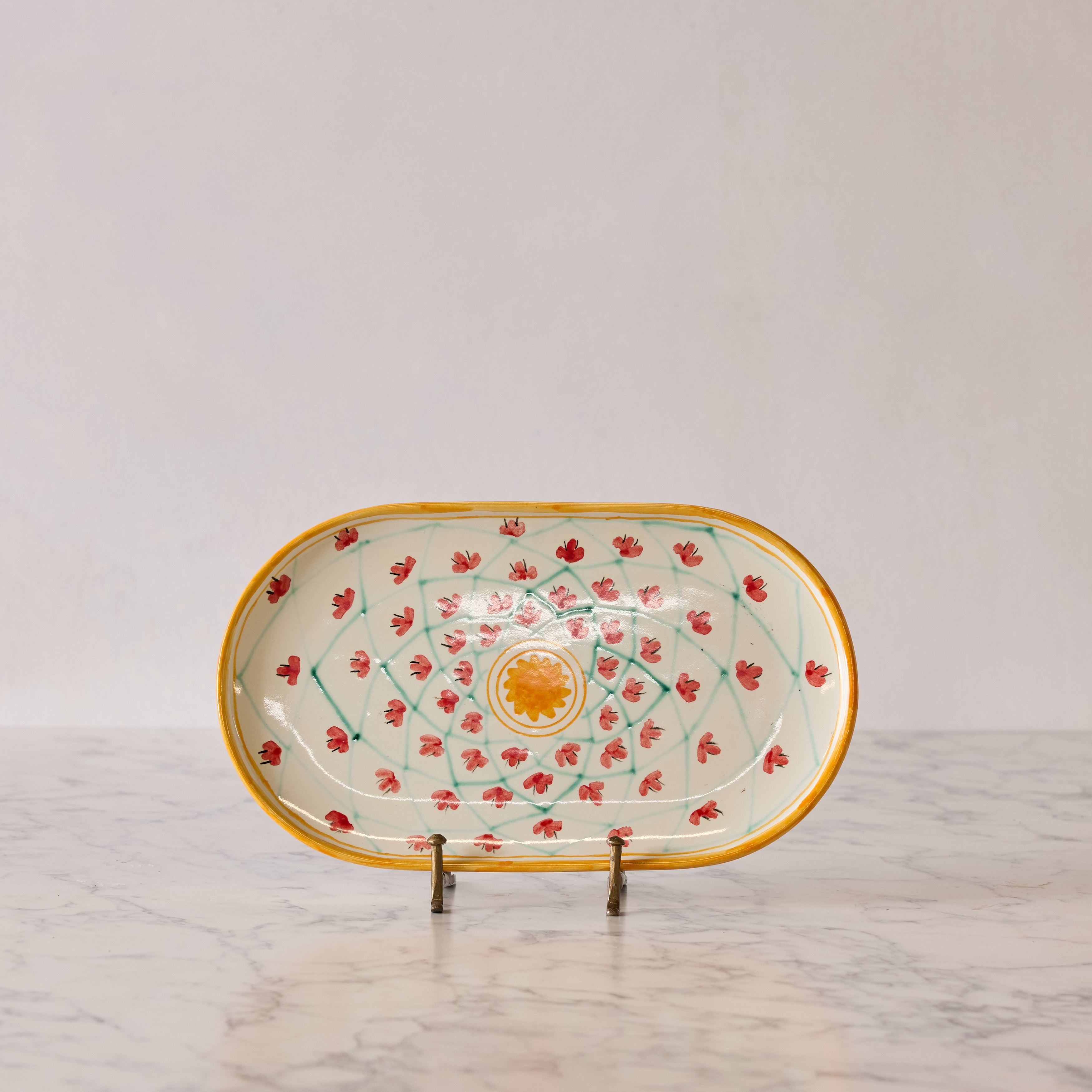 Spanish Earthenware Platter in Rose & Amber Vine