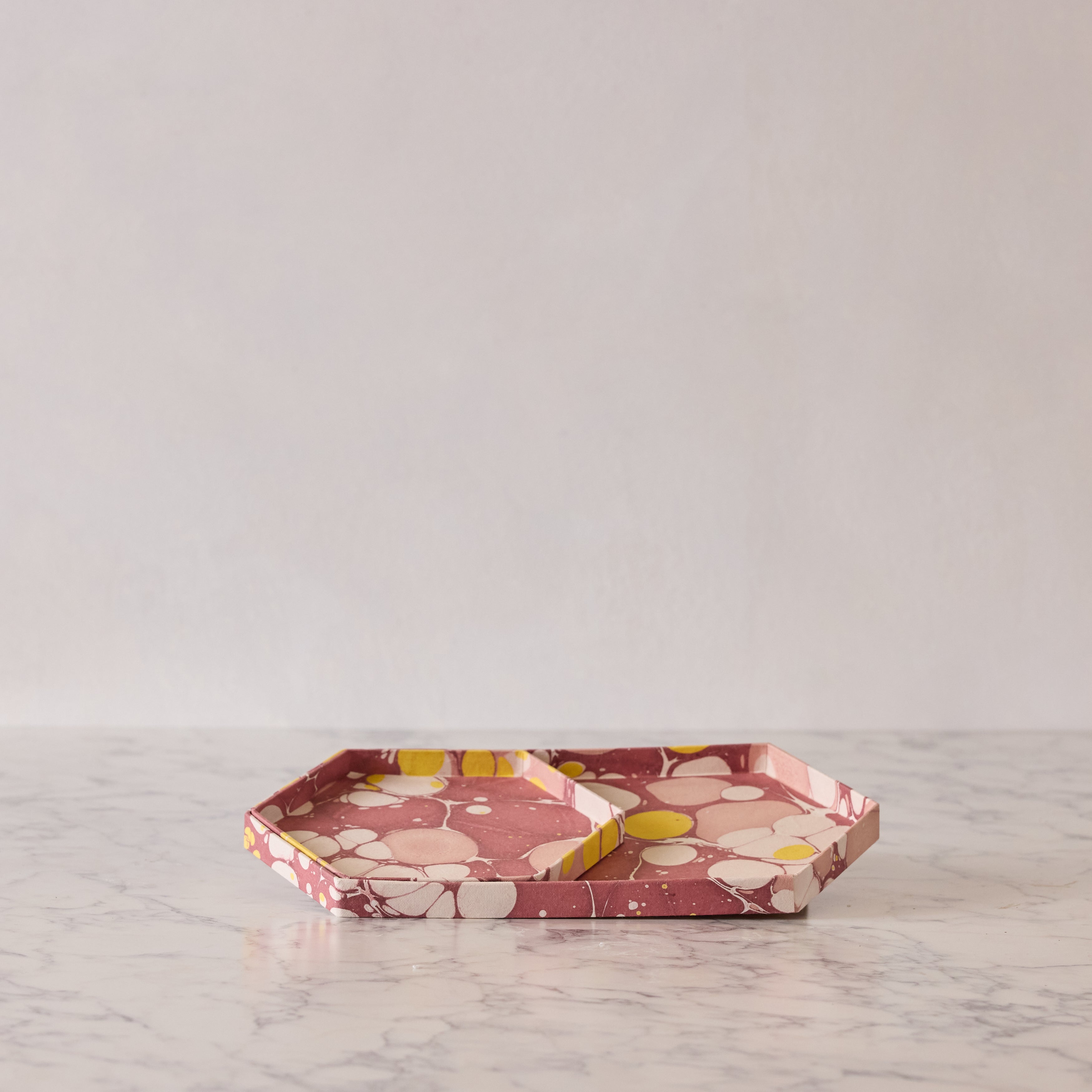 Marbled Hexagonal Tray Set, Pink & Lemon