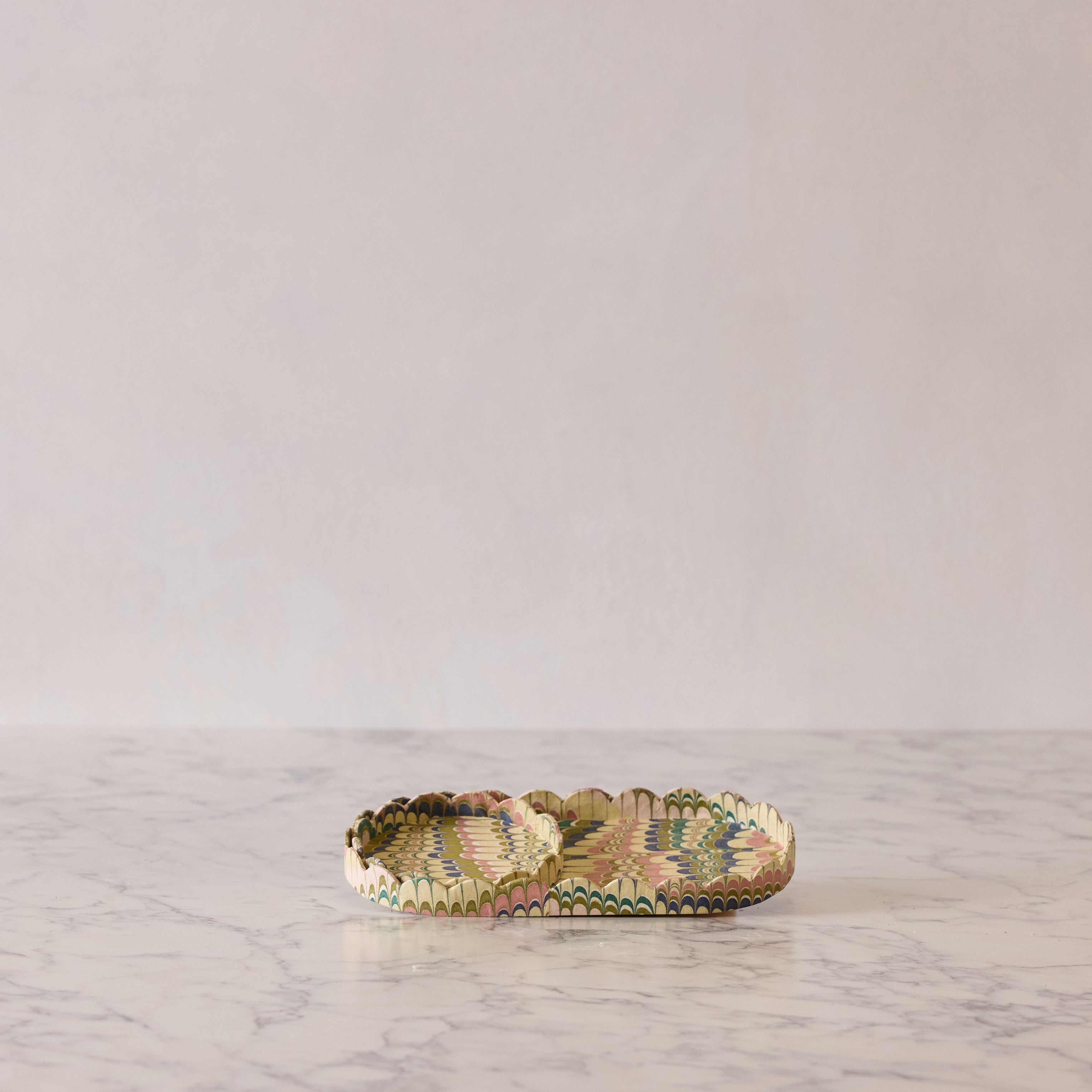 Marbled Oval Scalloped Tray Set, Moss