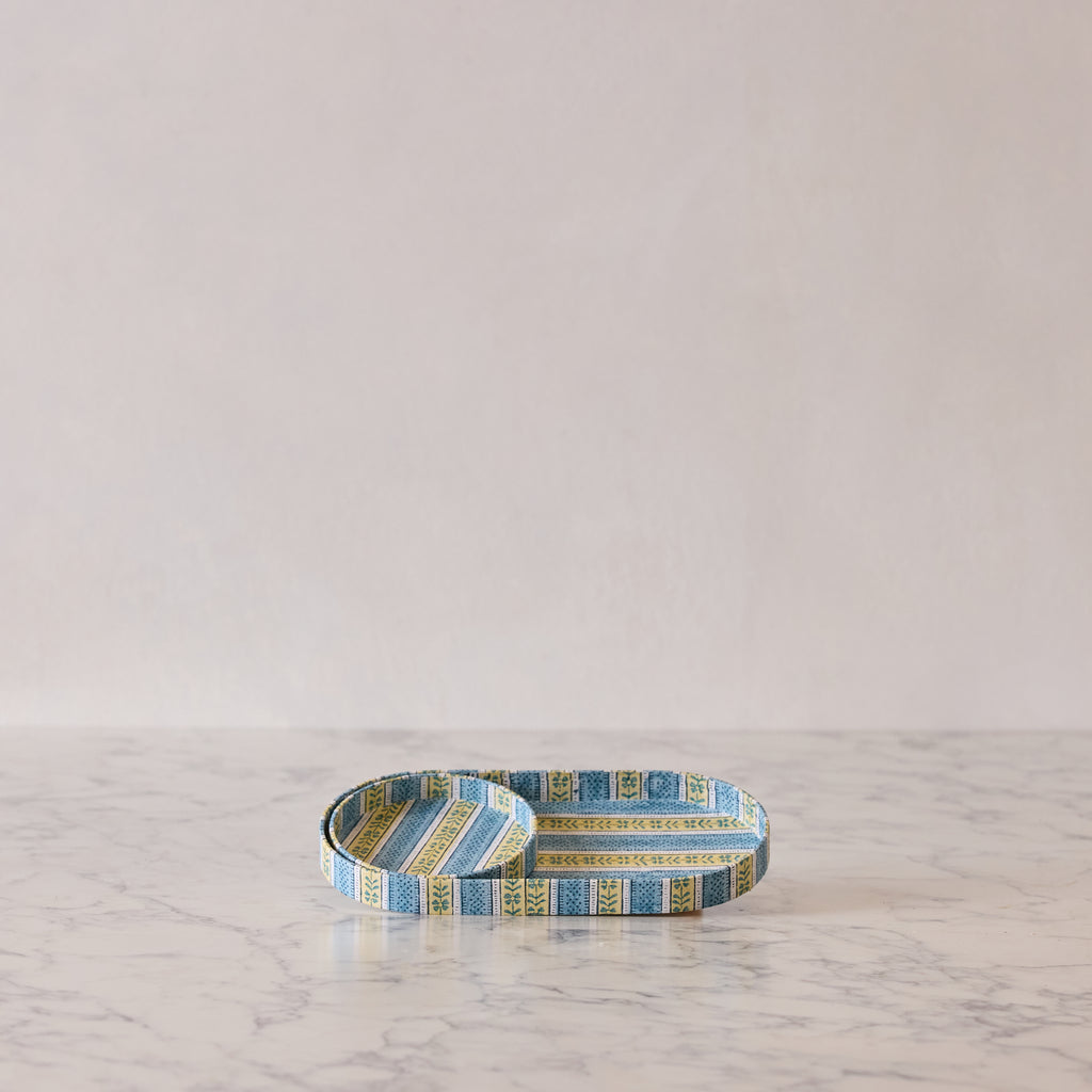 Oval Tray Set in Hand Blocked Paper, Floral Stripe