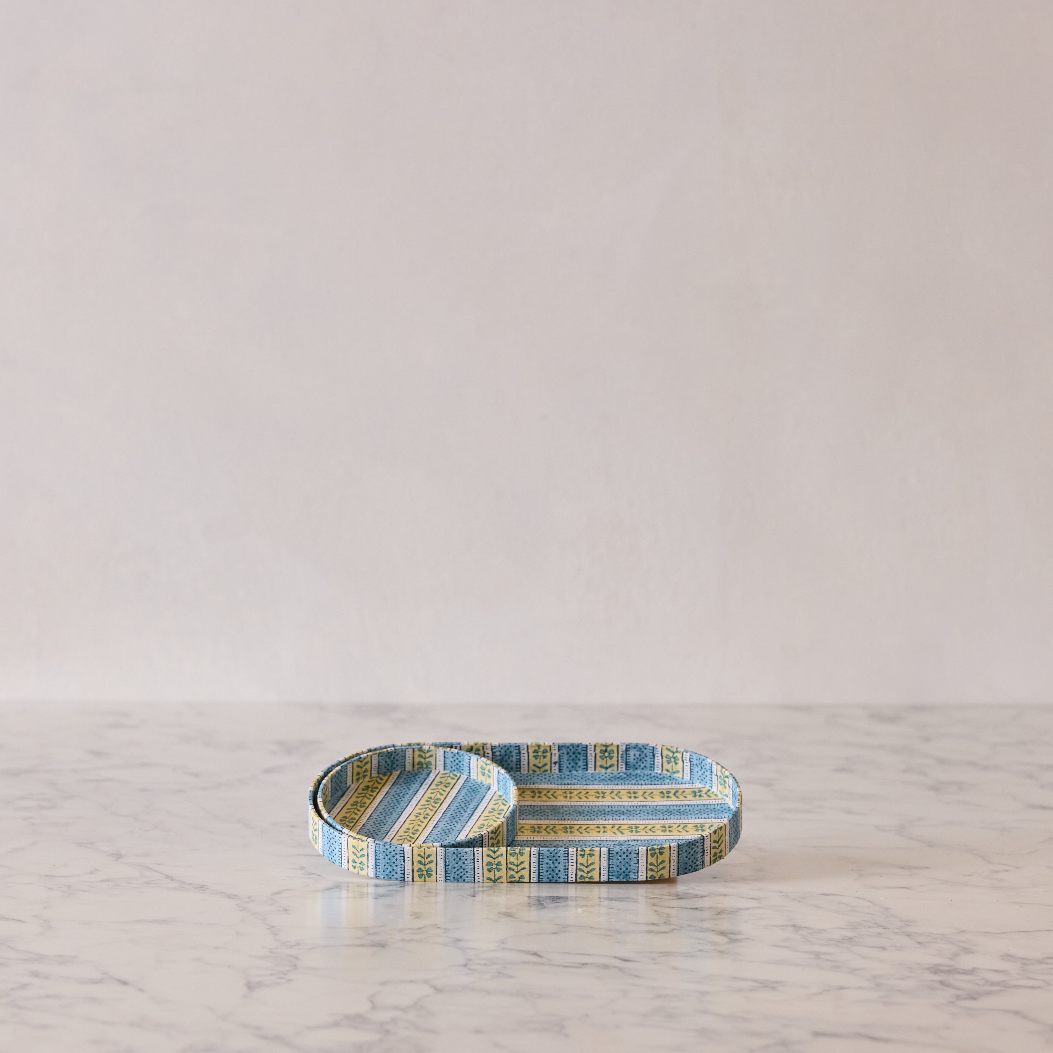 Oval Tray Set in Hand Blocked Paper, Floral Stripe