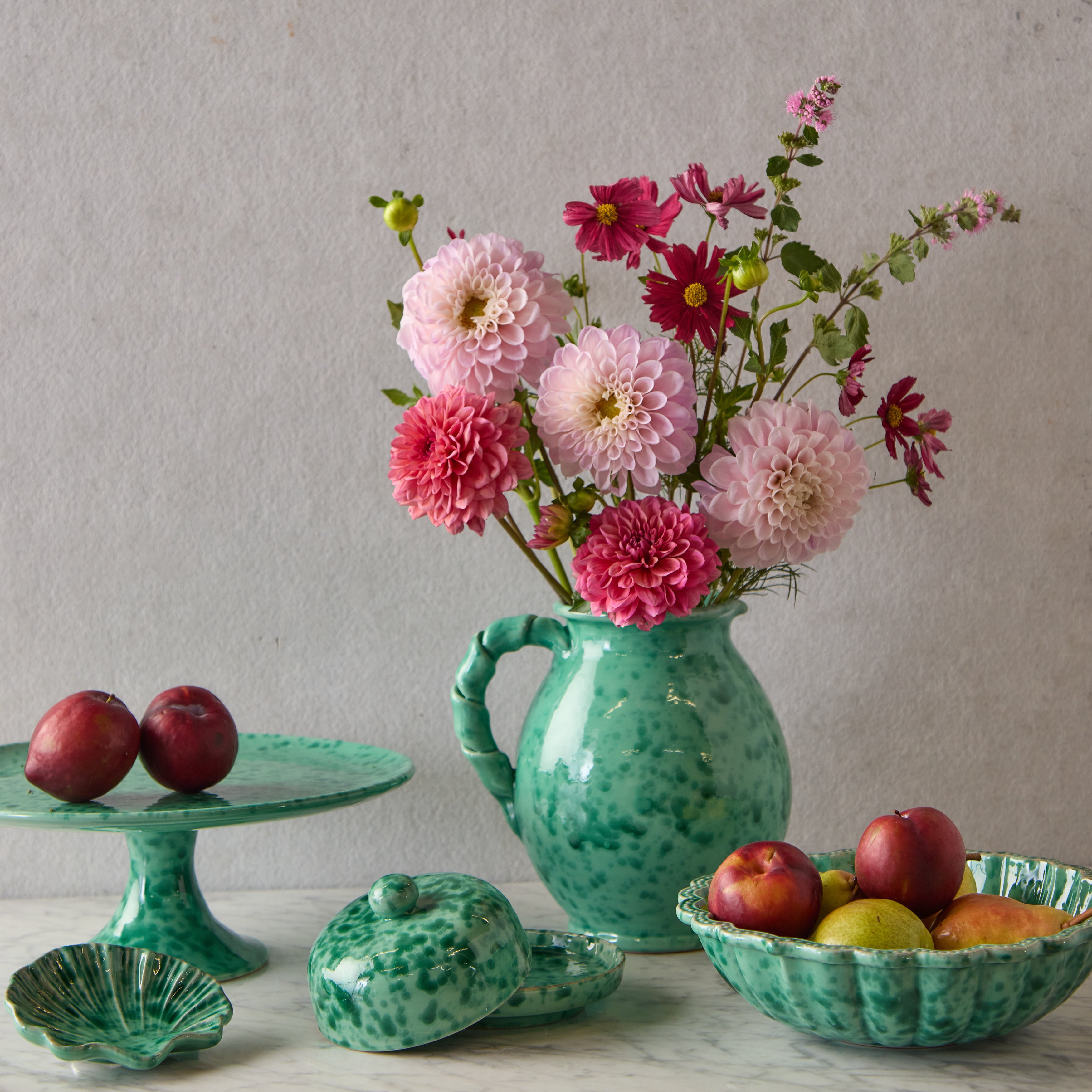 Splatterware Shell Dish, Pink on White