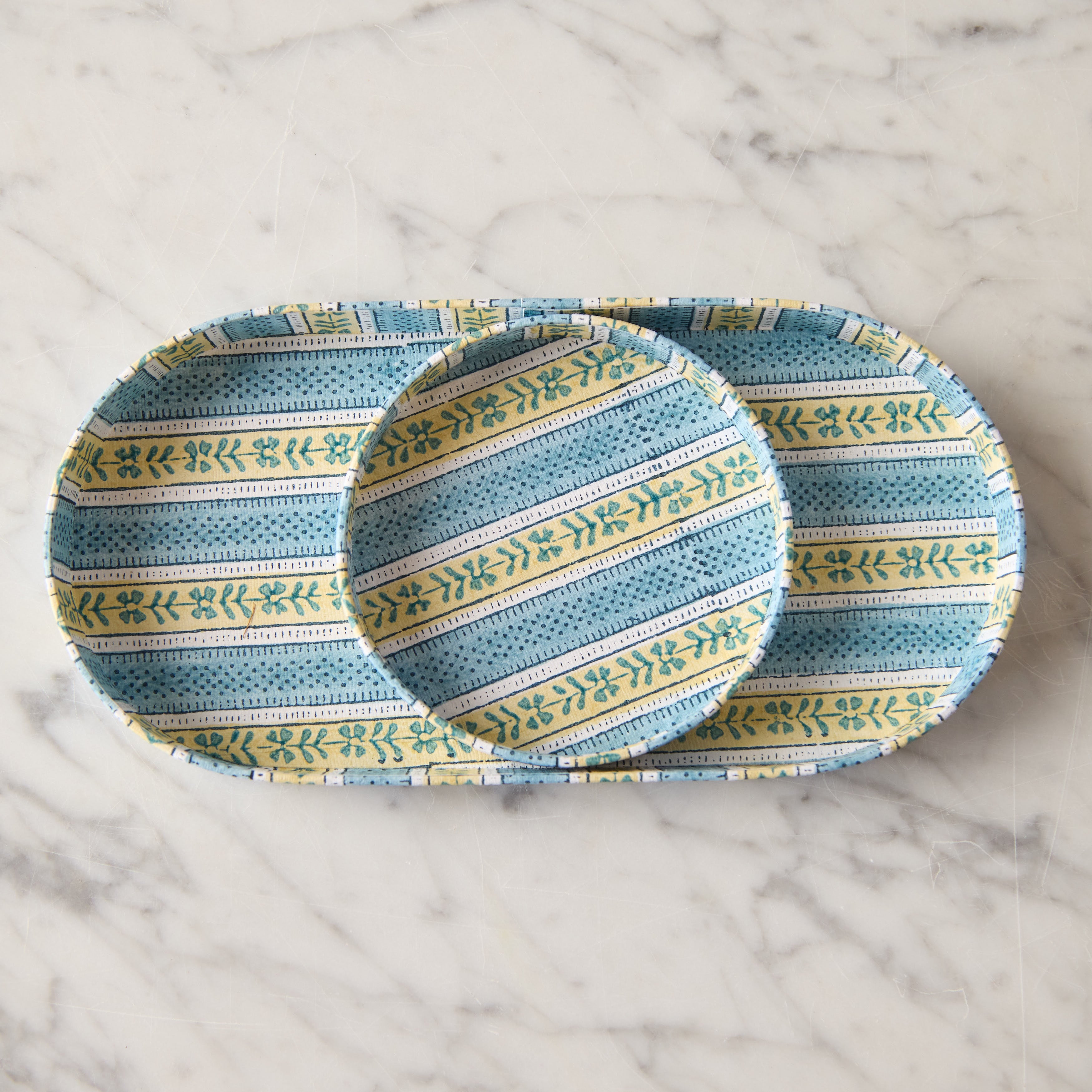 Oval Tray Set in Hand Blocked Paper, Floral Stripe