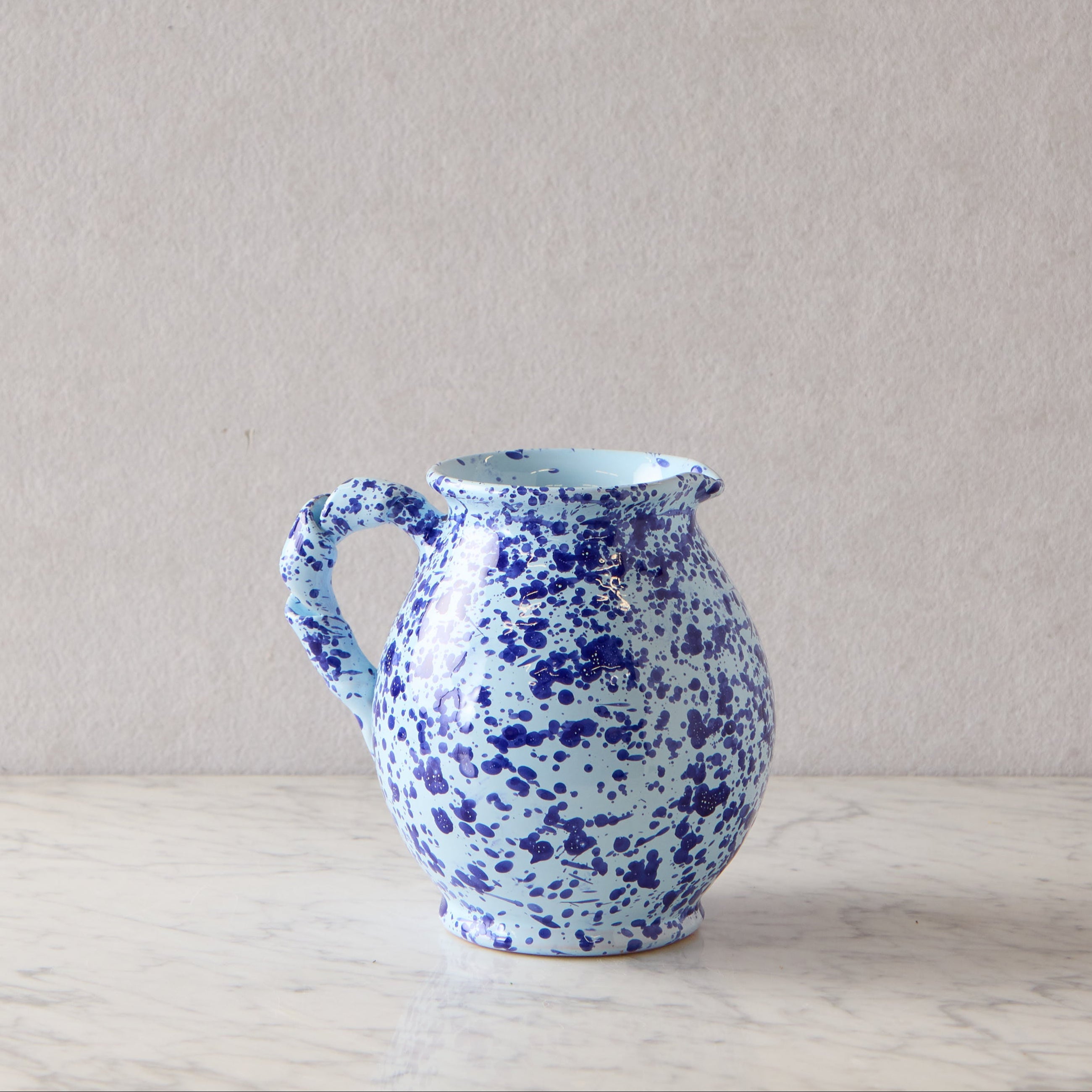 Splatterware Twist Handle Pitcher, Blue on Blue