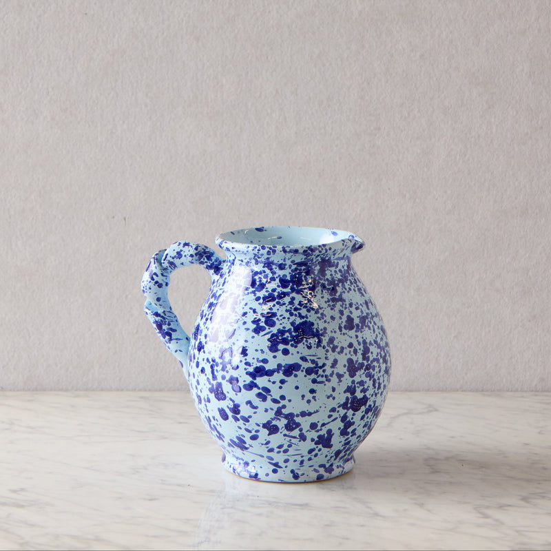 Splatterware Twist Handle Pitcher, Blue on Blue