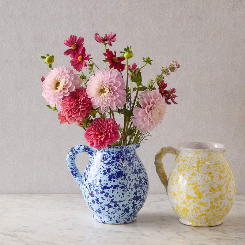 Splatterware Twist Handle Pitcher, Yellow on White