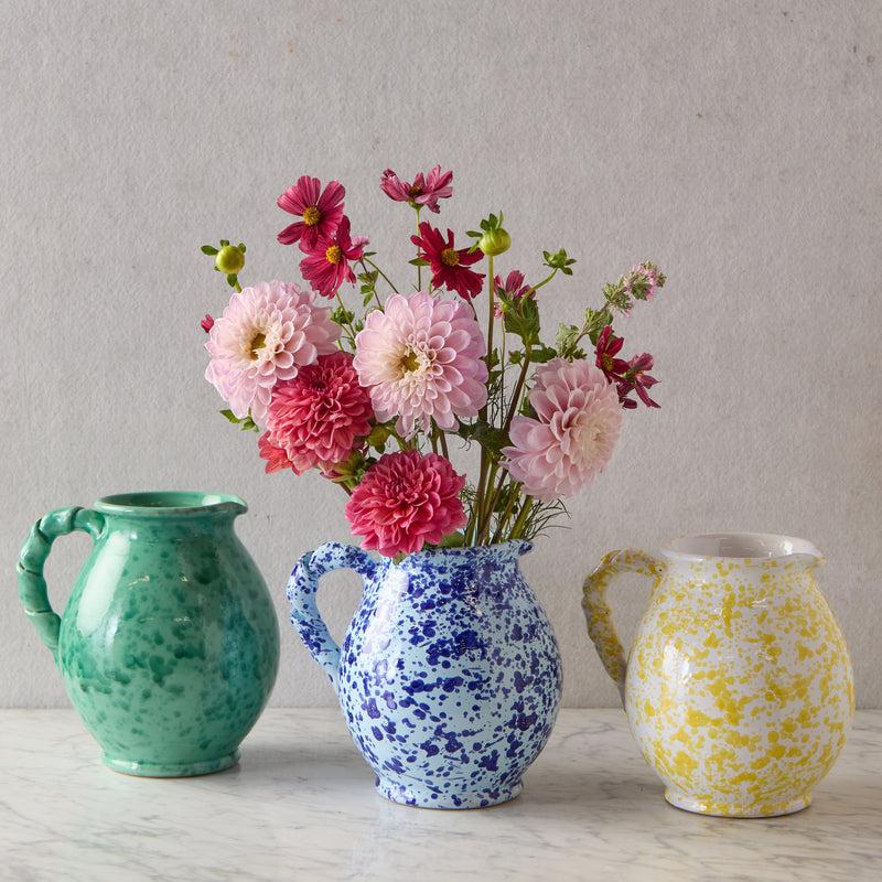 Splatterware Twist Handle Pitcher, Blue on Blue