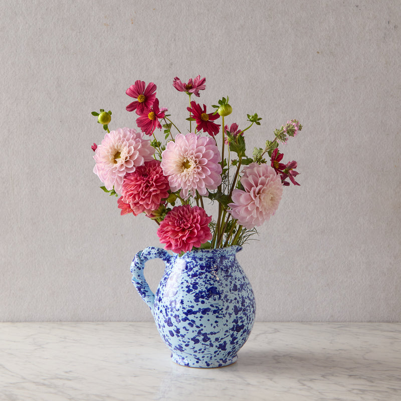 Splatterware Twist Handle Pitcher, Blue on Blue