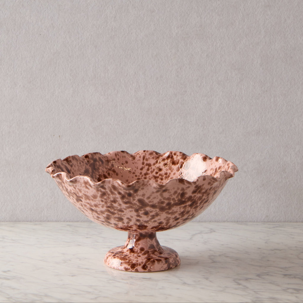 Splatterware Fluted Fruit Bowl, Brown on Rose