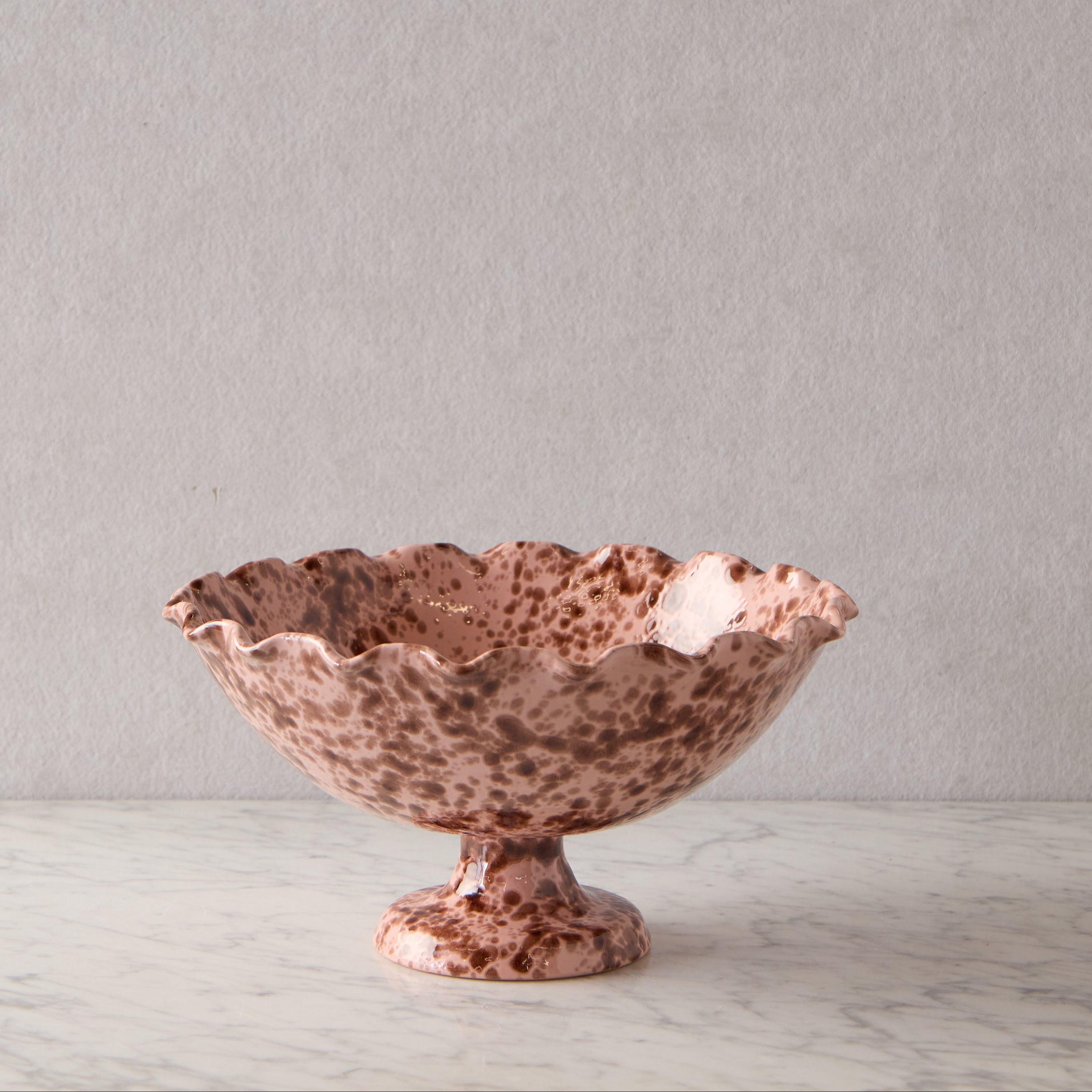 Splatterware Fluted Fruit Bowl, Brown on Rose