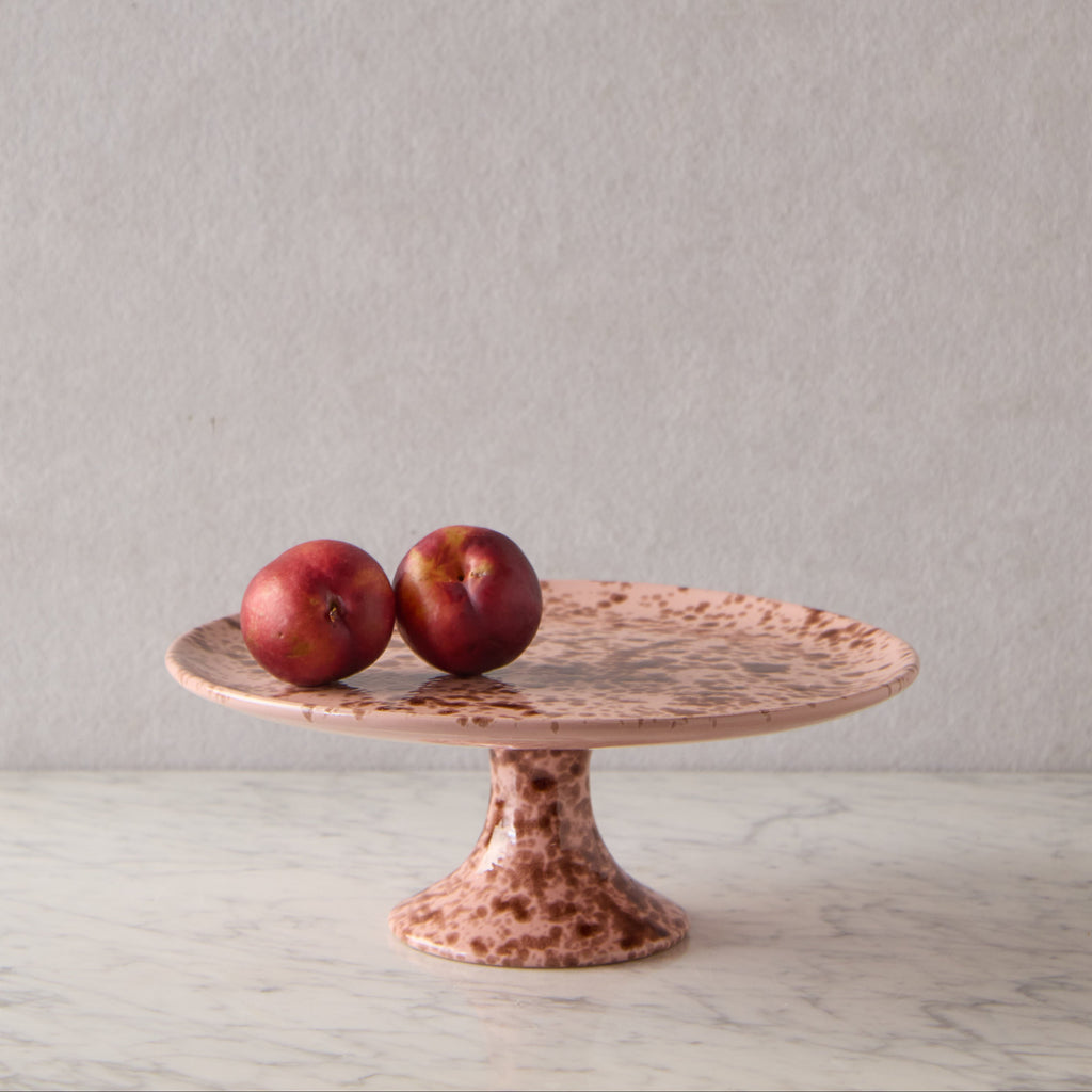 Splatterware Cake Stand, Brown on Rose