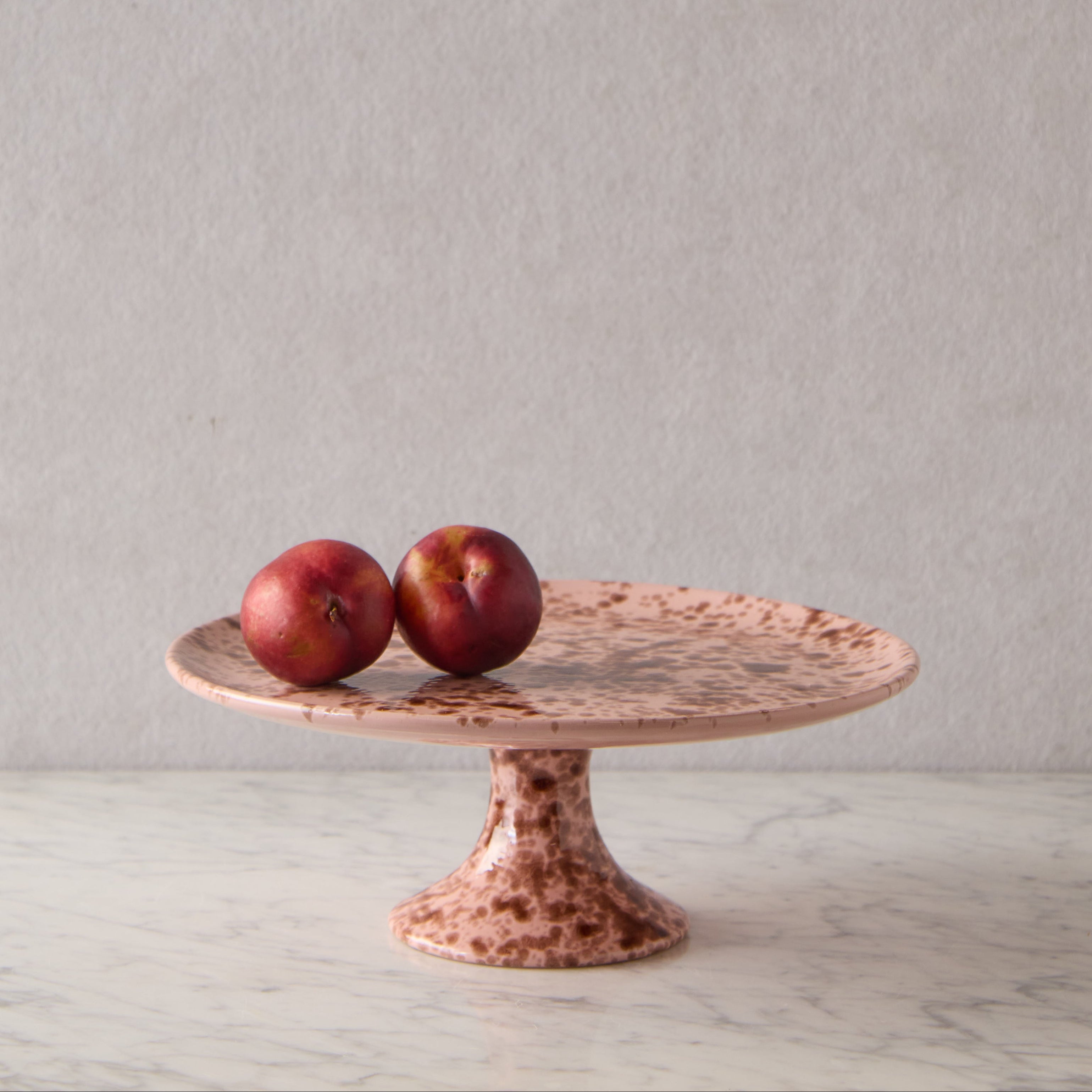 Splatterware Cake Stand, Brown on Rose