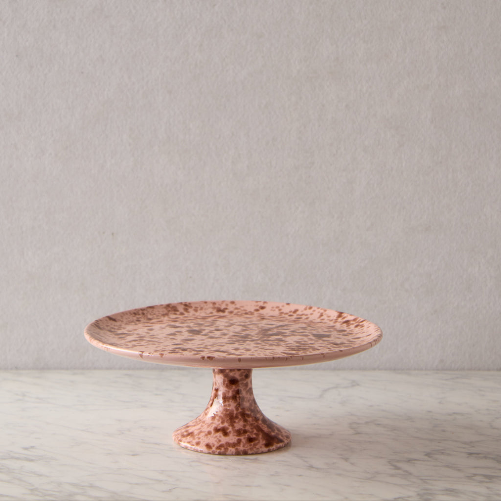 Splatterware Cake Stand, Brown on Rose
