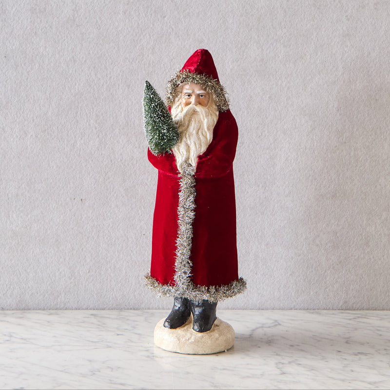 Large Velvet Santa with Tree, Red