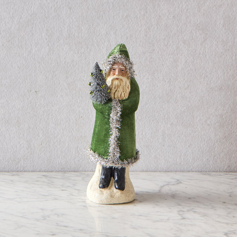 Large Velvet Santa with Tree, Green